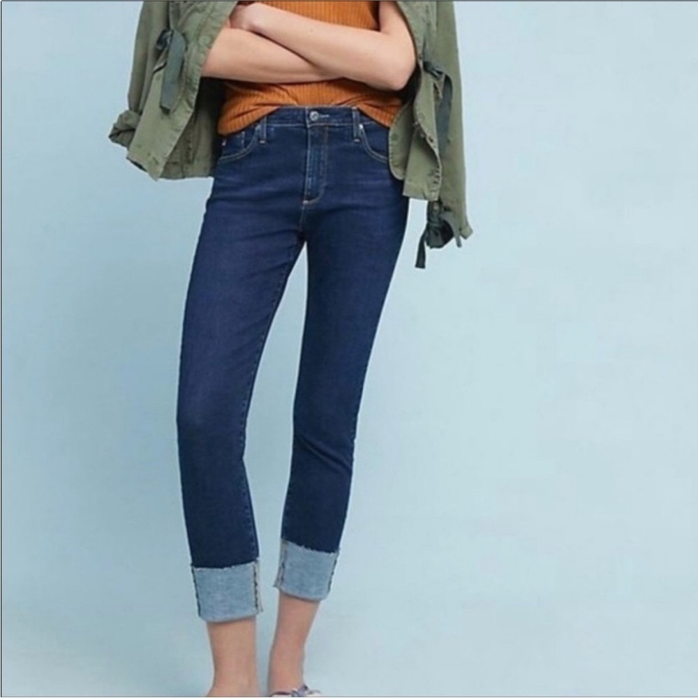 Ag Adriano Goldschmmied High Rise Cuffed Dark Blue Jeans